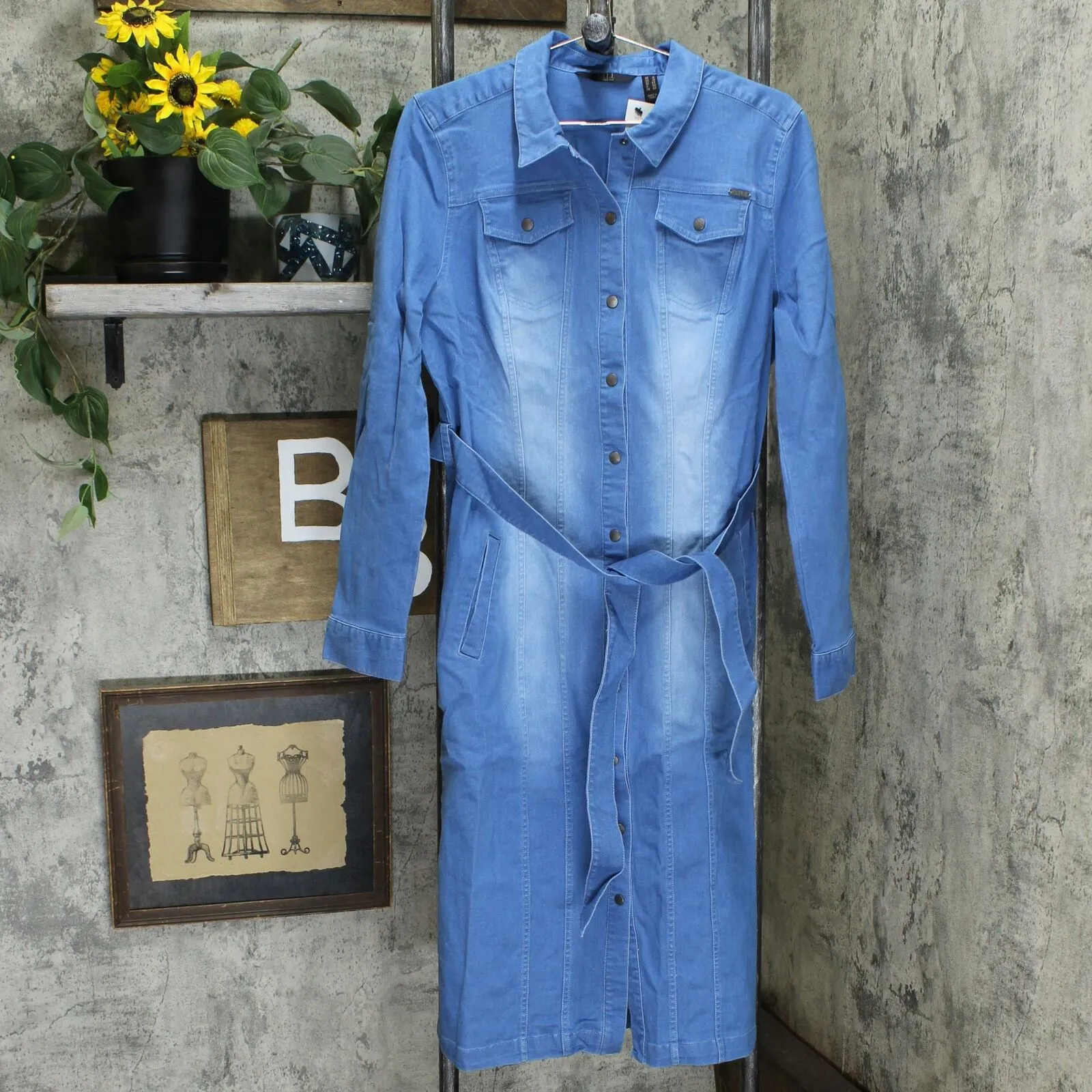 G.I.L.I. Women's Denim Midi Duster Shirt Dress