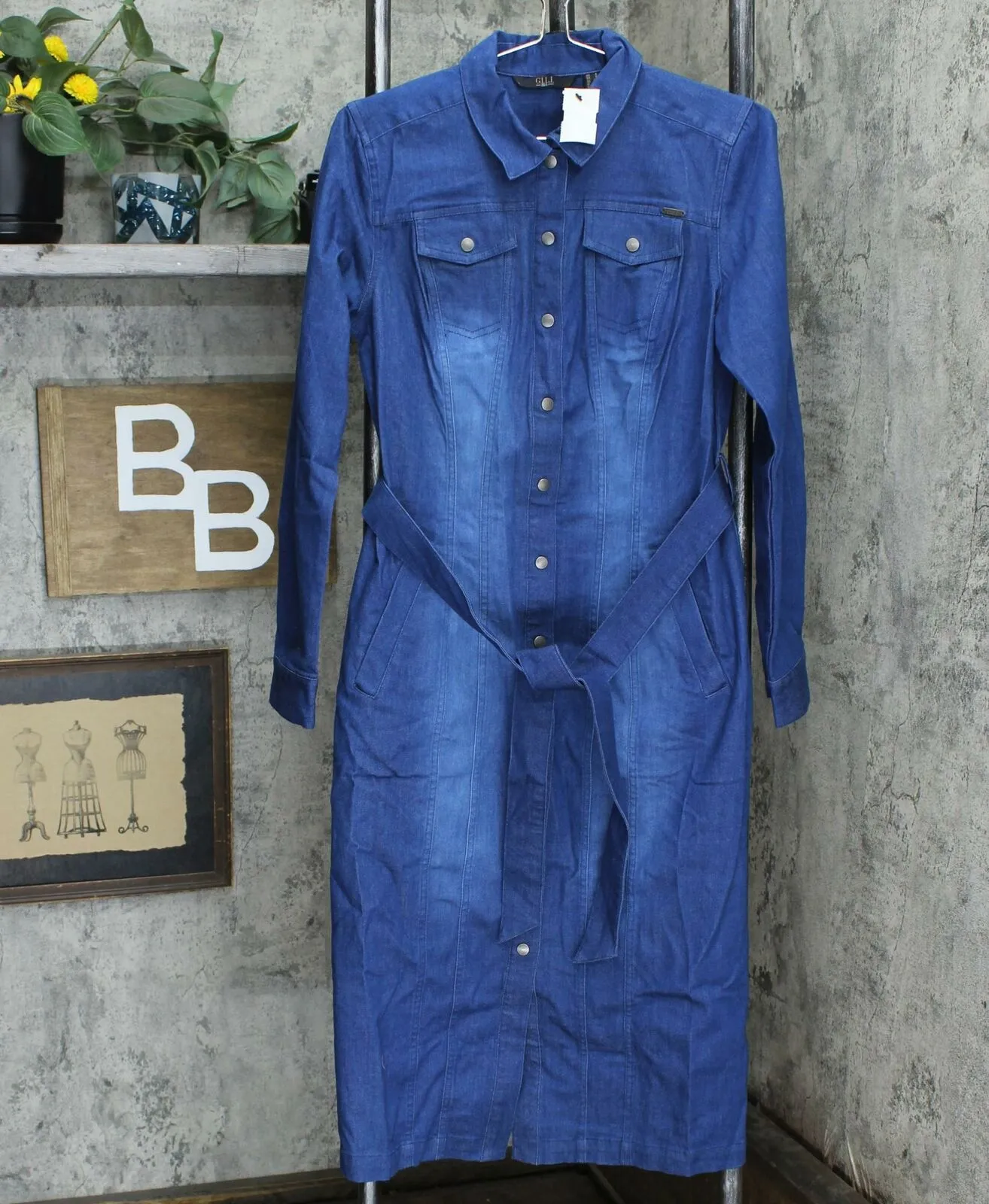 G.I.L.I. Women's Denim Midi Duster Shirt Dress