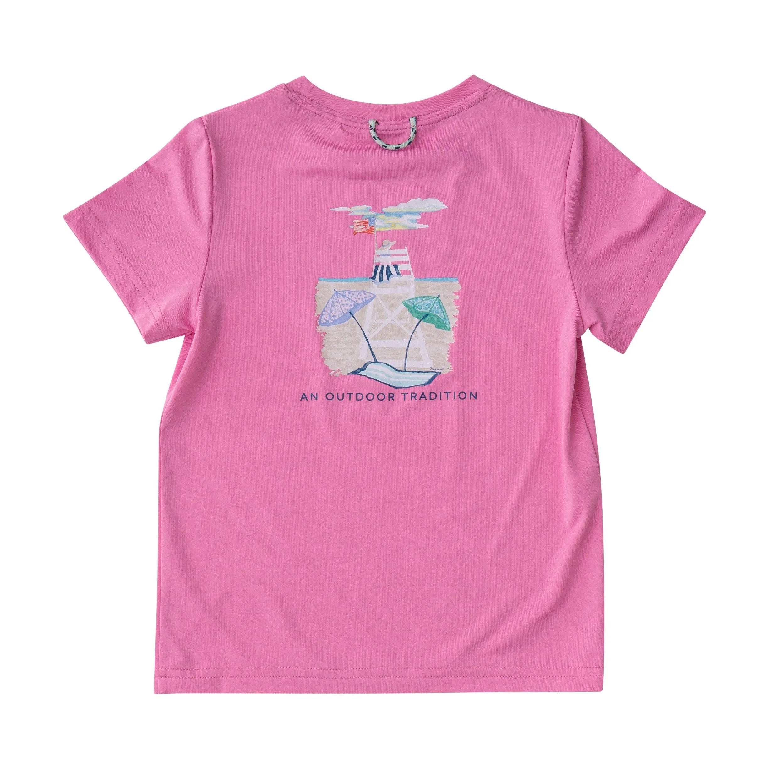 Girls Pro Performance Short Sleeve Fishing T-shirt in Fuchsia Pink Beach Lifeguard