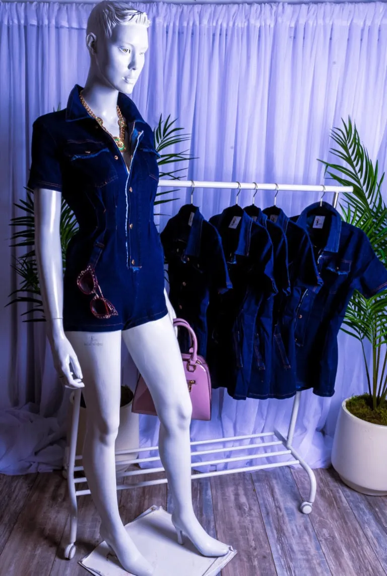 Goodness Gracious Denim Button Down Short Sleeve Romper