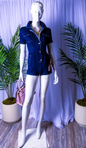 Goodness Gracious Denim Button Down Short Sleeve Romper