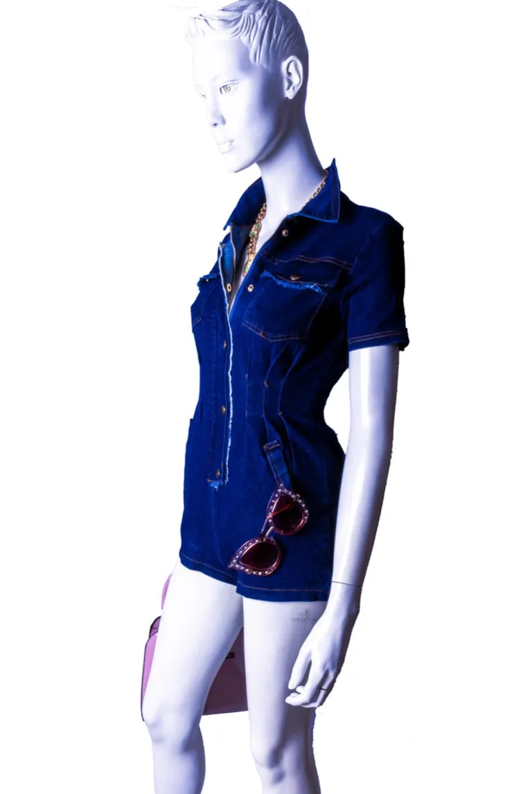 Goodness Gracious Denim Button Down Short Sleeve Romper