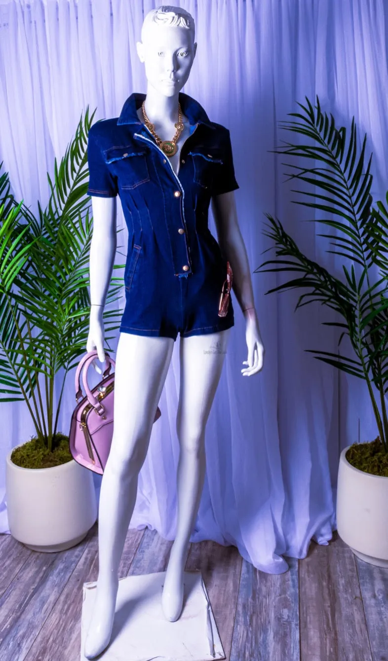 Goodness Gracious Denim Button Down Short Sleeve Romper