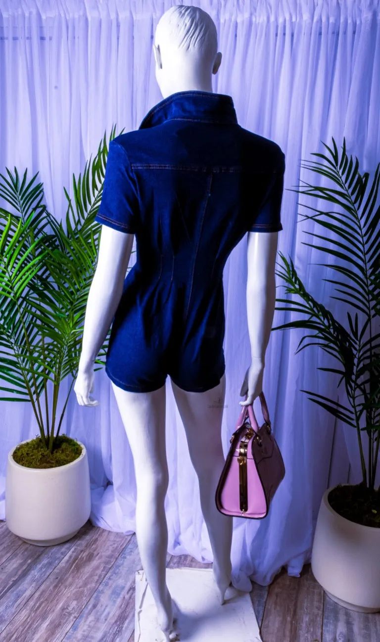 Goodness Gracious Denim Button Down Short Sleeve Romper