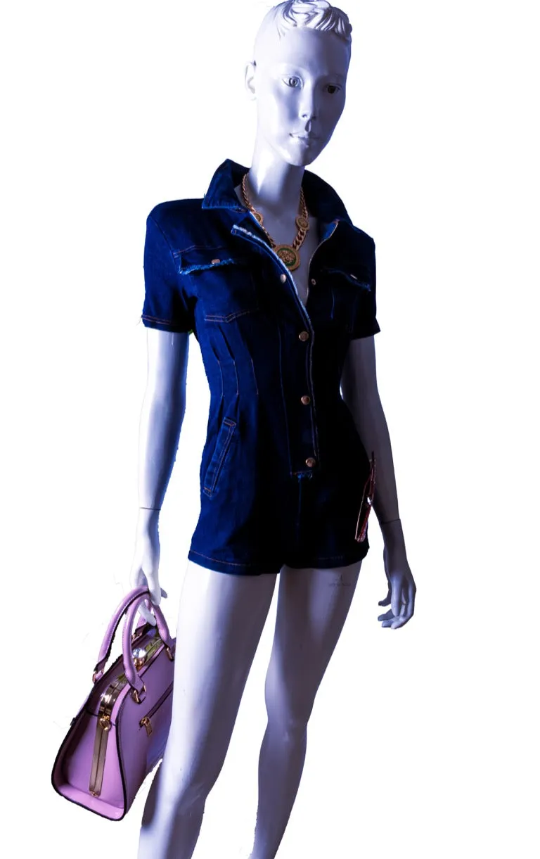 Goodness Gracious Denim Button Down Short Sleeve Romper