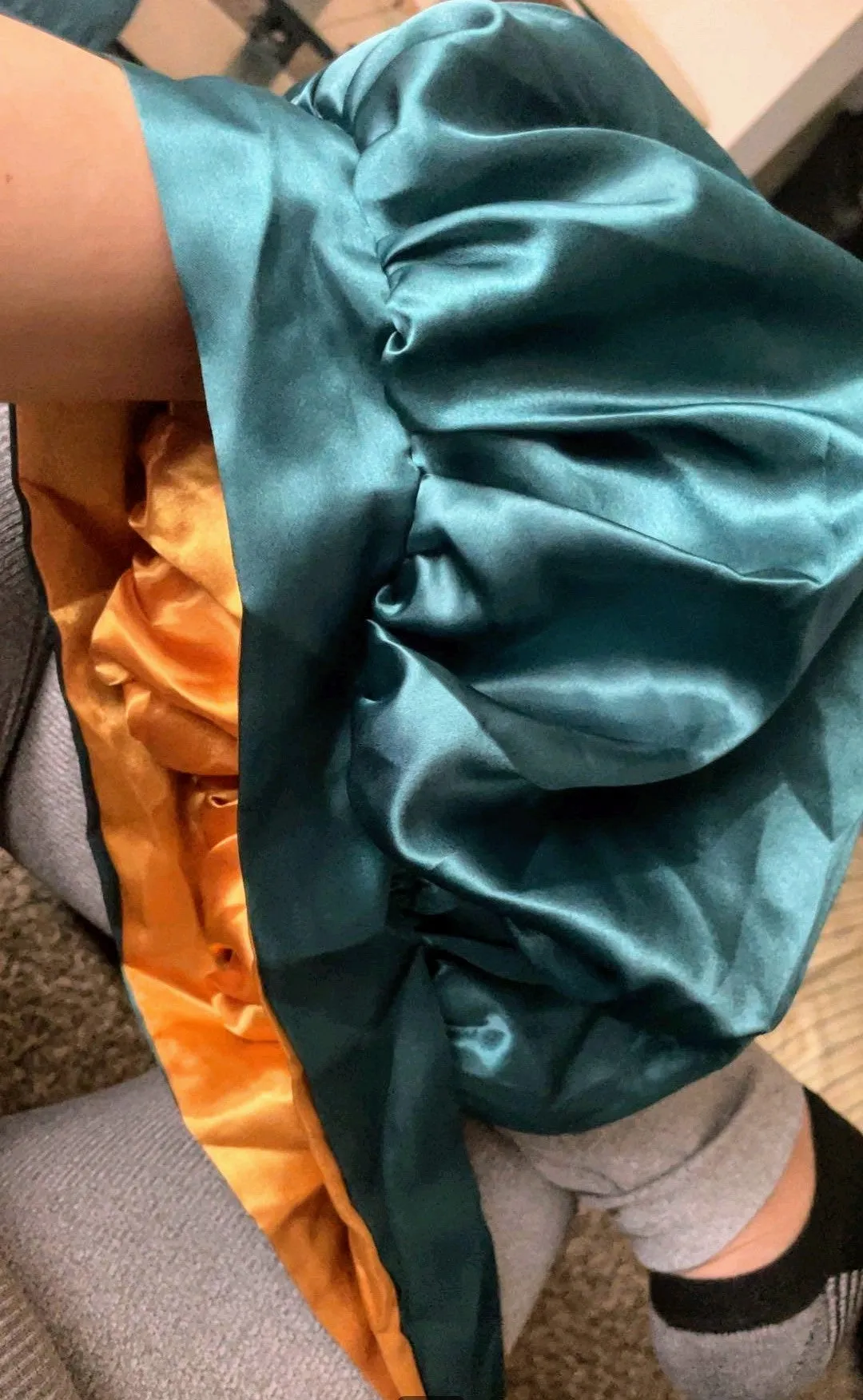 GREEN & GOLD Reversible Sleeping Satin Hair Tying Bonnet