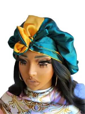 GREEN & GOLD Reversible Sleeping Satin Hair Tying Bonnet