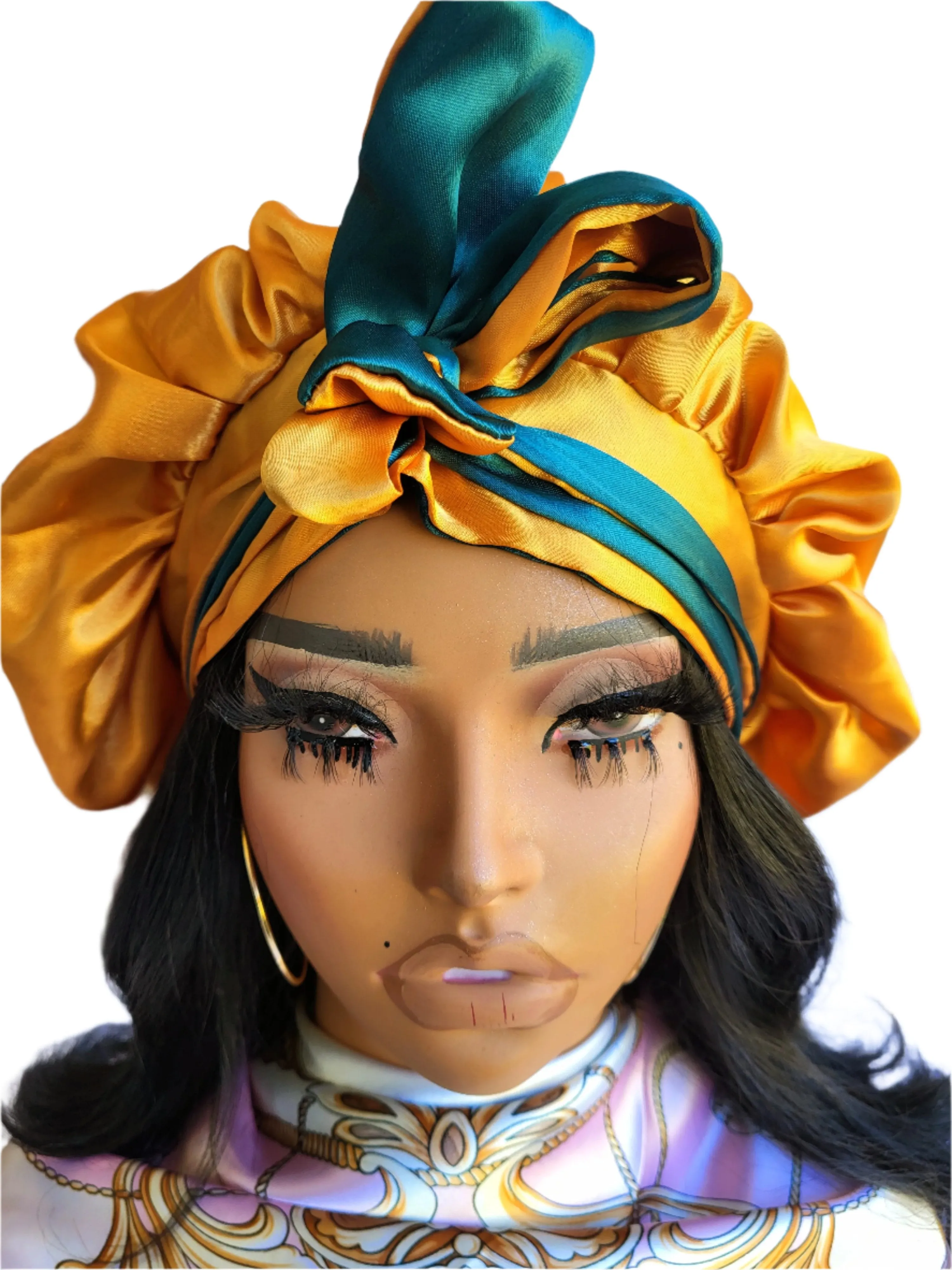 GREEN & GOLD Reversible Sleeping Satin Hair Tying Bonnet