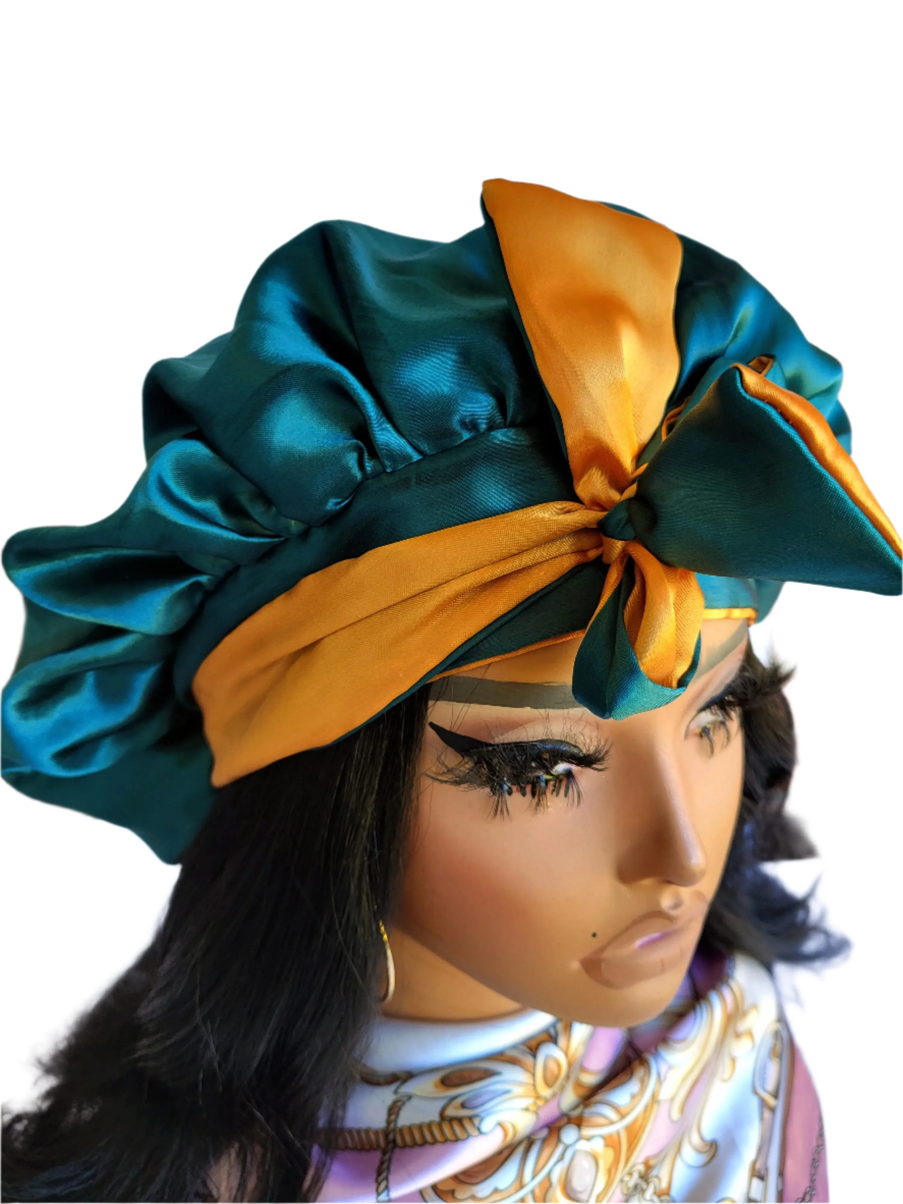 GREEN & GOLD Reversible Sleeping Satin Hair Tying Bonnet
