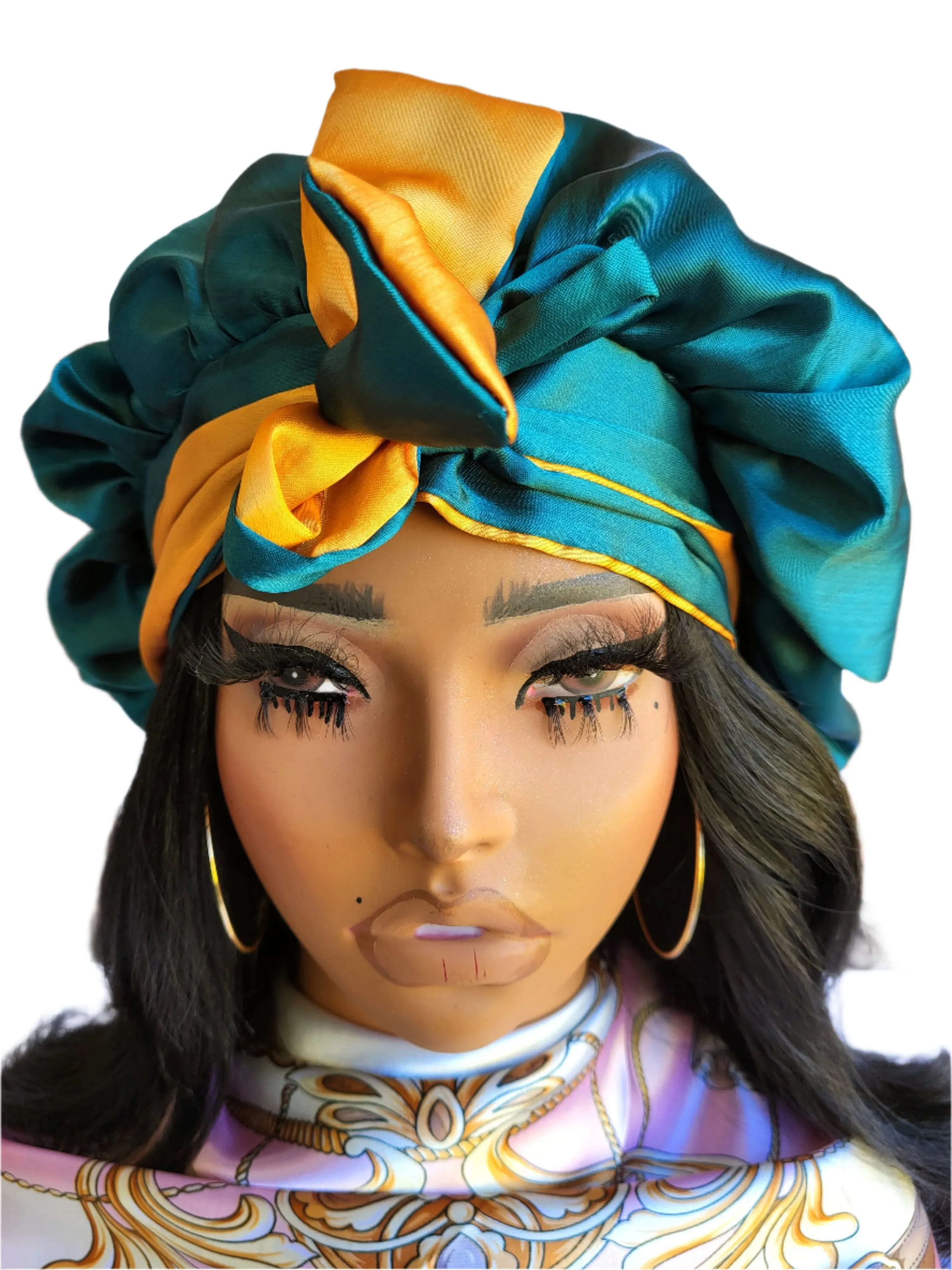 GREEN & GOLD Reversible Sleeping Satin Hair Tying Bonnet