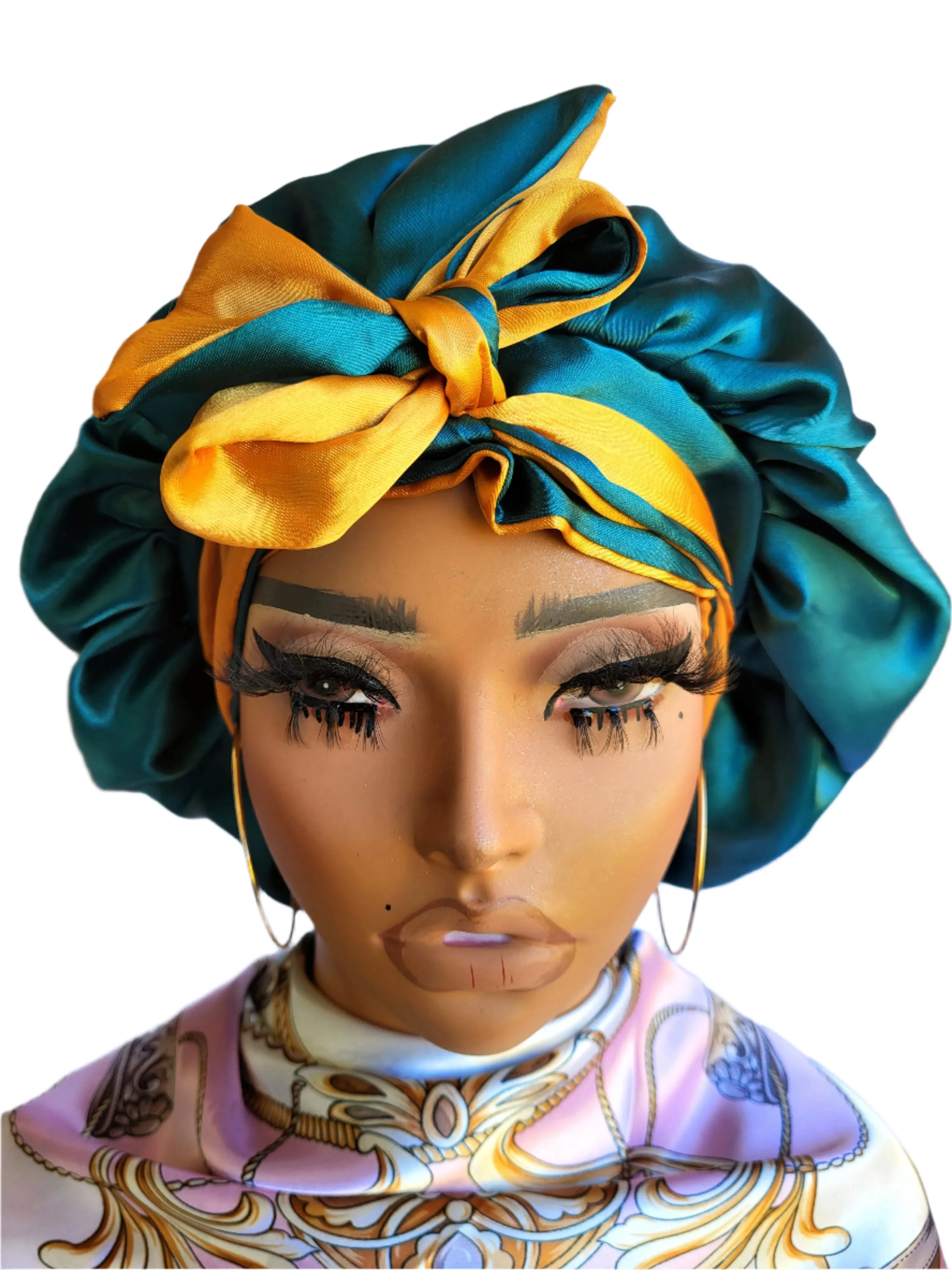 GREEN & GOLD Reversible Sleeping Satin Hair Tying Bonnet