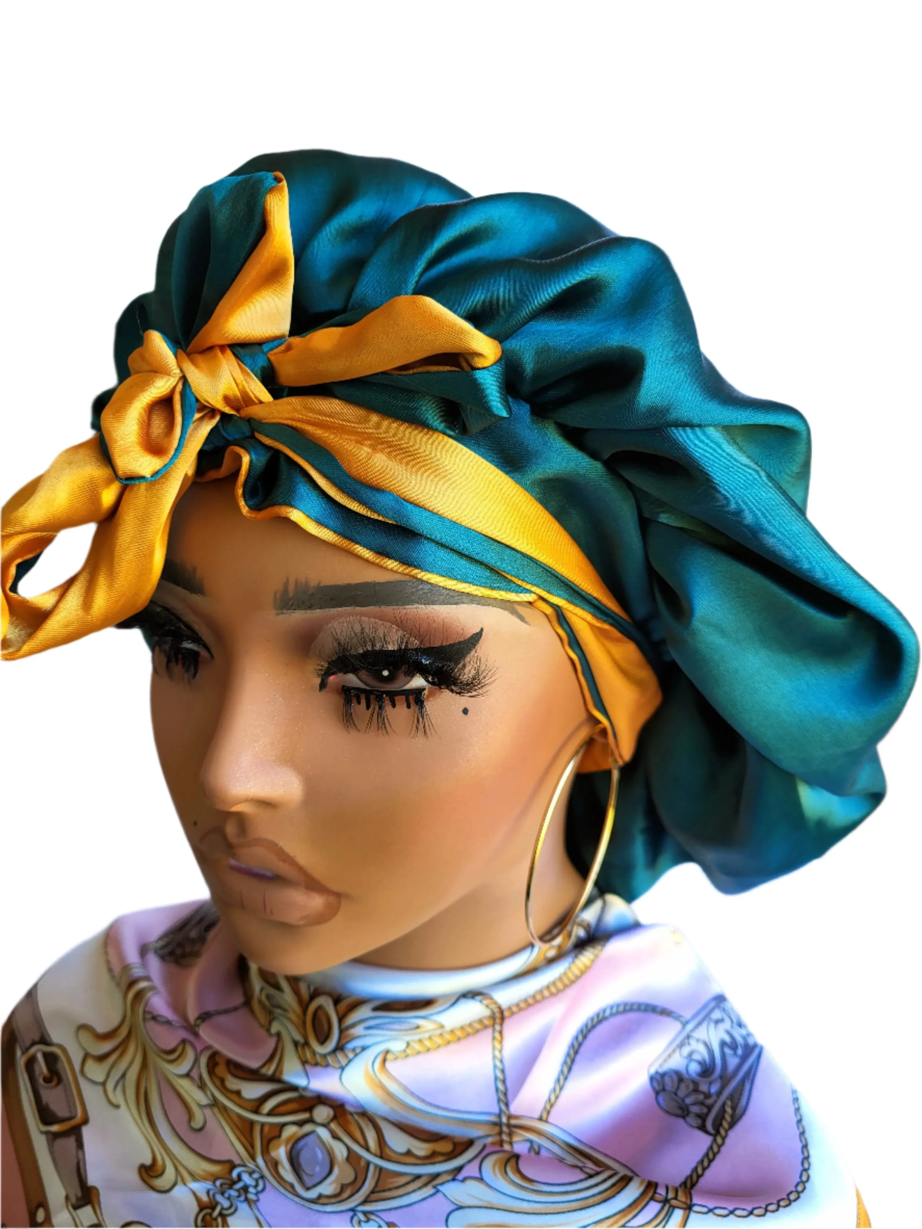 GREEN & GOLD Reversible Sleeping Satin Hair Tying Bonnet