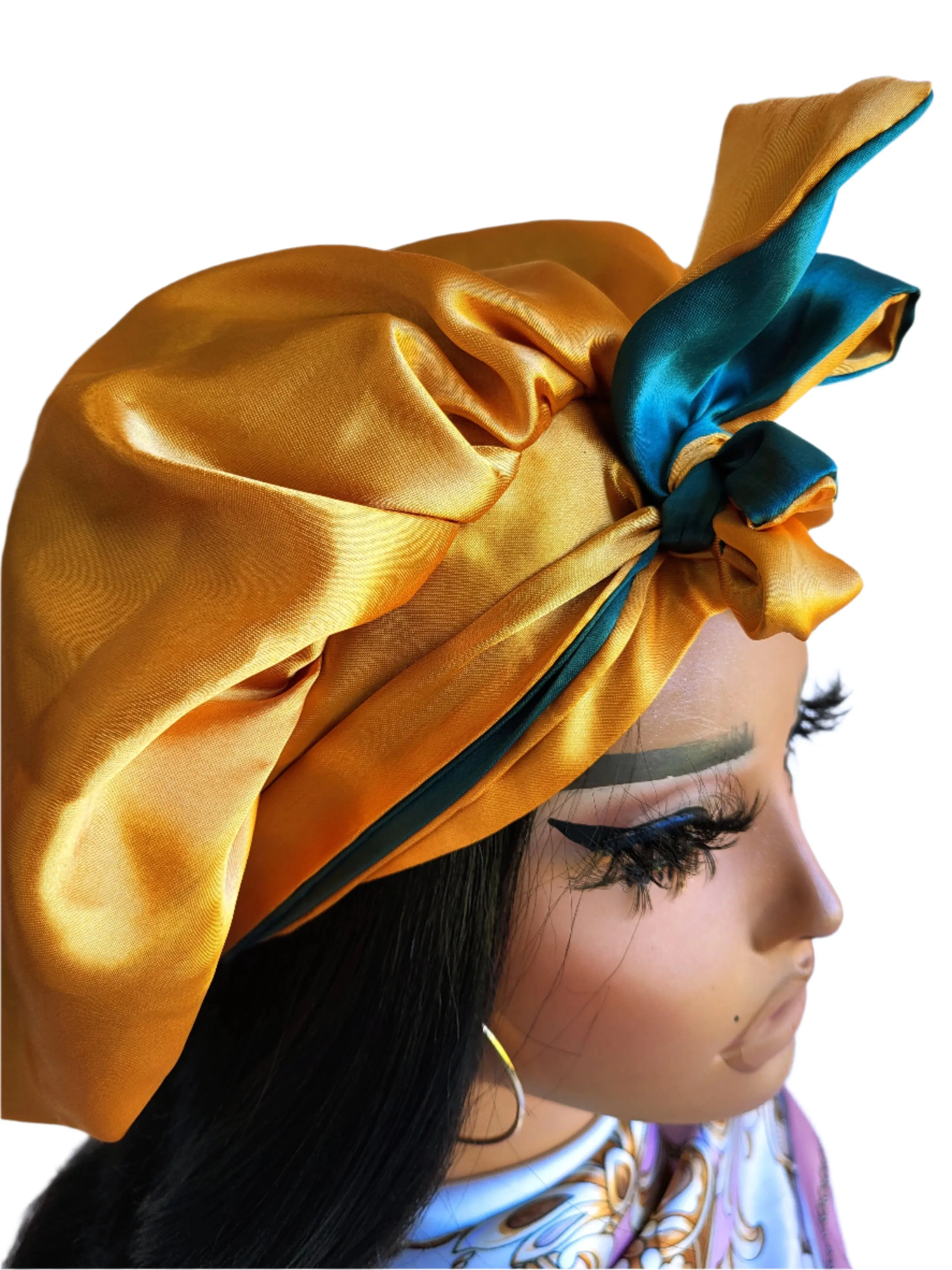 GREEN & GOLD Reversible Sleeping Satin Hair Tying Bonnet