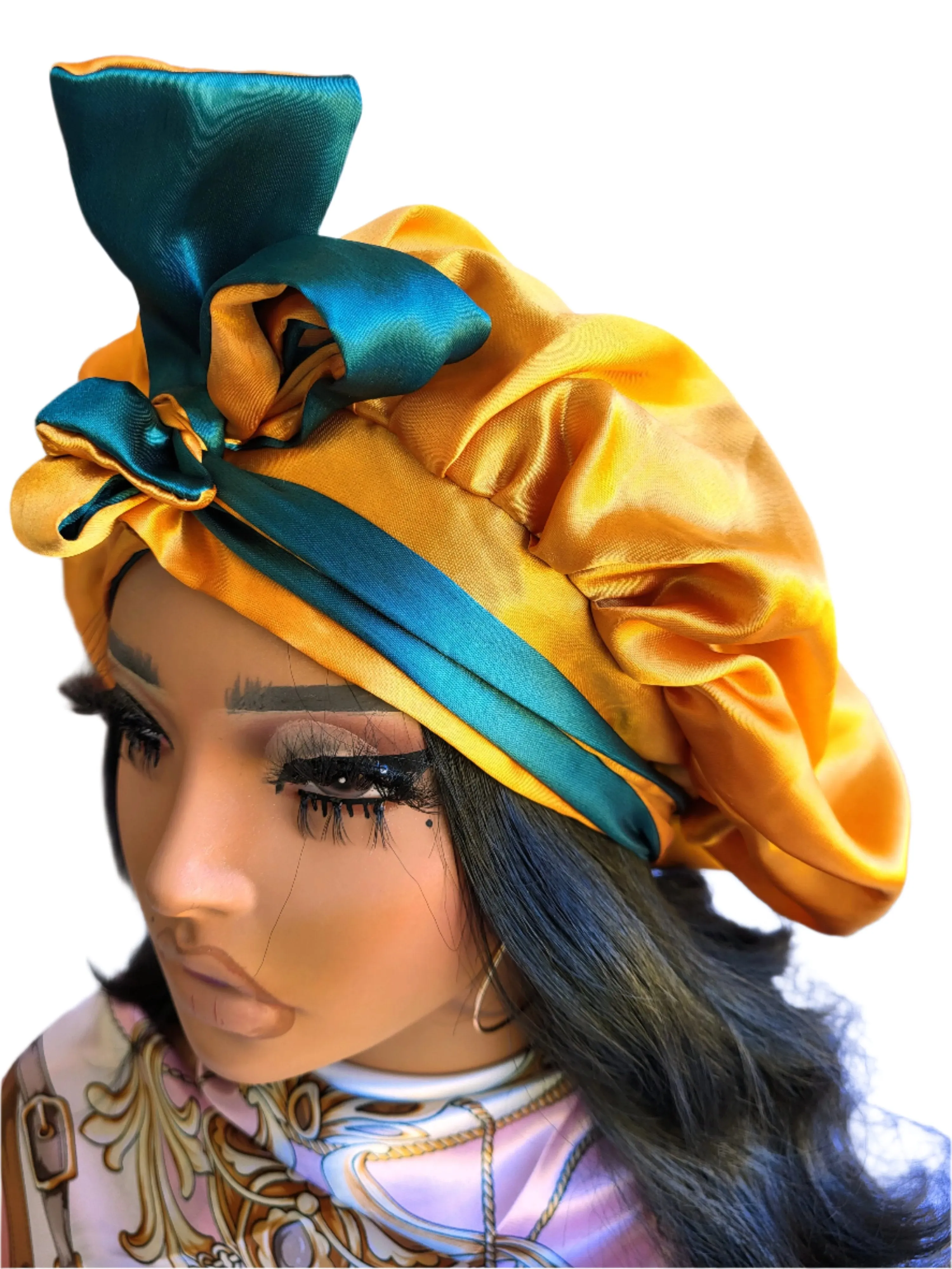 GREEN & GOLD Reversible Sleeping Satin Hair Tying Bonnet