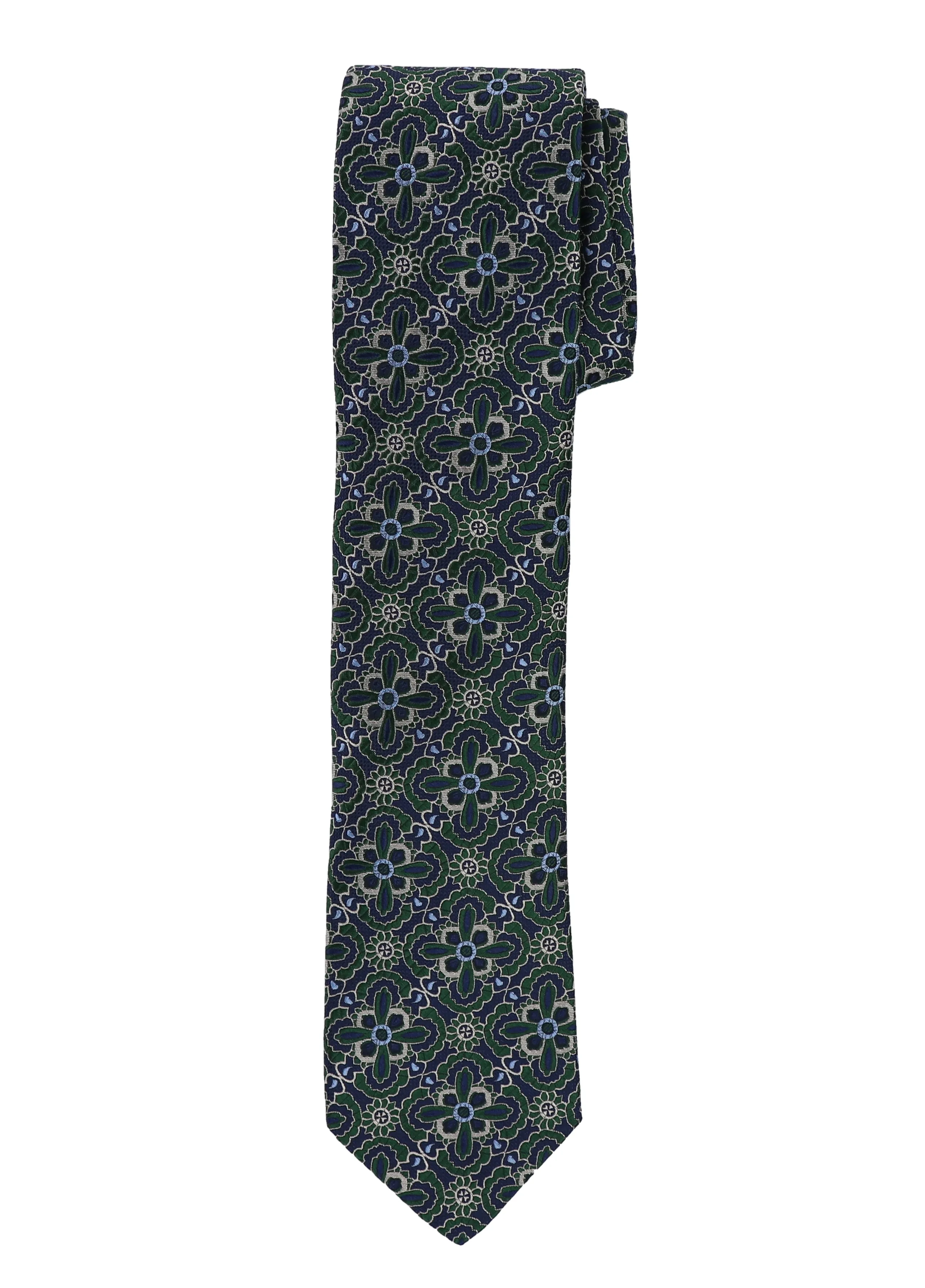 Green & Navy Floral Medallion Necktie