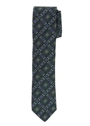 Green & Navy Floral Medallion Necktie