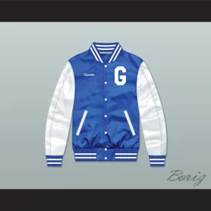 Grinder Grind Institute Blue/ White Varsity Letterman Satin Bomber Jacket
