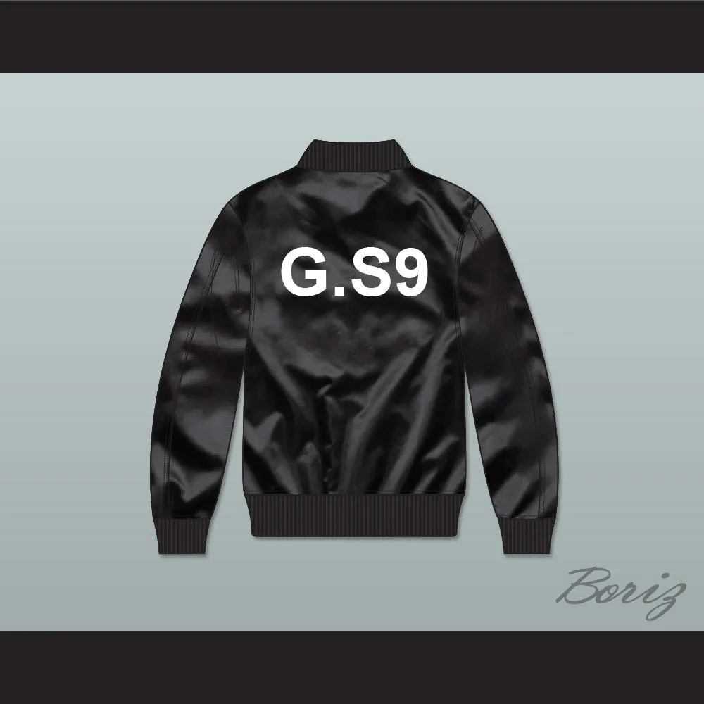G.S9 Black Varsity Letterman Satin Bomber Jacket