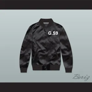 G.S9 Black Varsity Letterman Satin Bomber Jacket