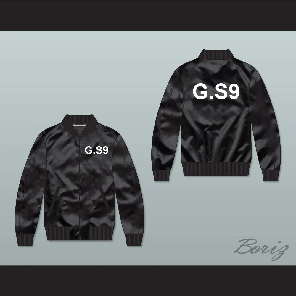 G.S9 Black Varsity Letterman Satin Bomber Jacket