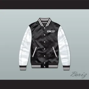 Hennessy Queens Bridge 95 Black/ White Varsity Letterman Satin Bomber Jacket