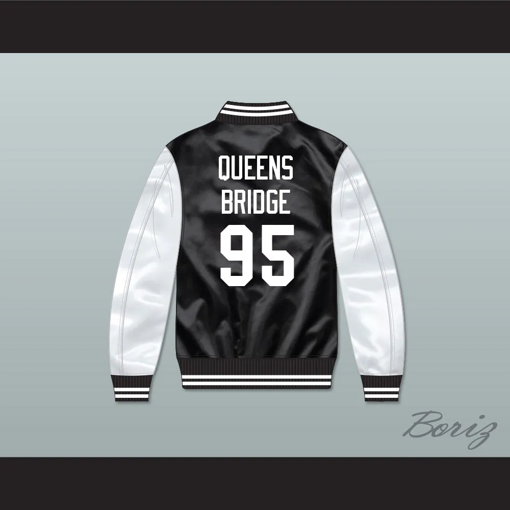 Hennessy Queens Bridge 95 Black/ White Varsity Letterman Satin Bomber Jacket