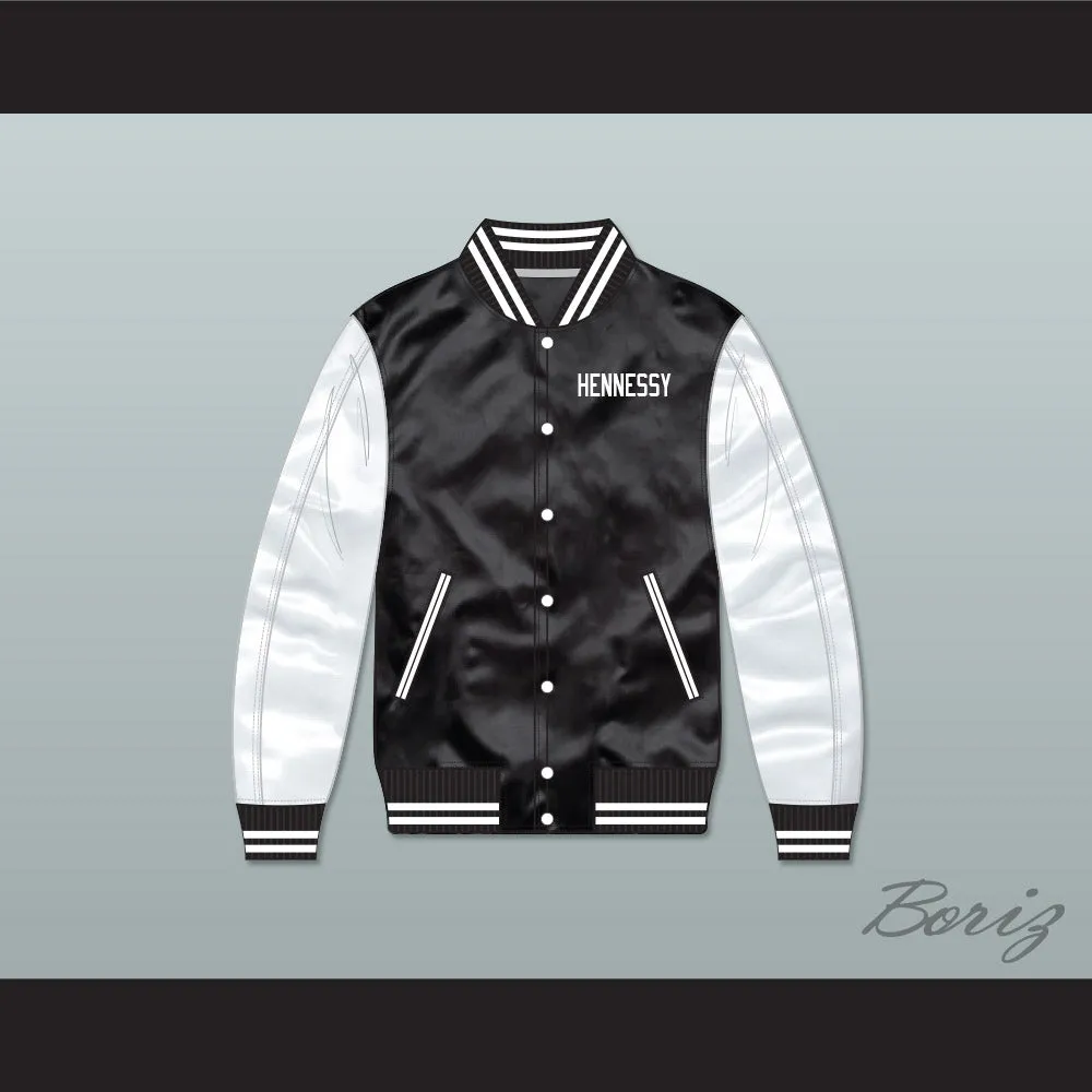 Hennessy Queens Bridge 95 Black/ White Varsity Letterman Satin Bomber Jacket