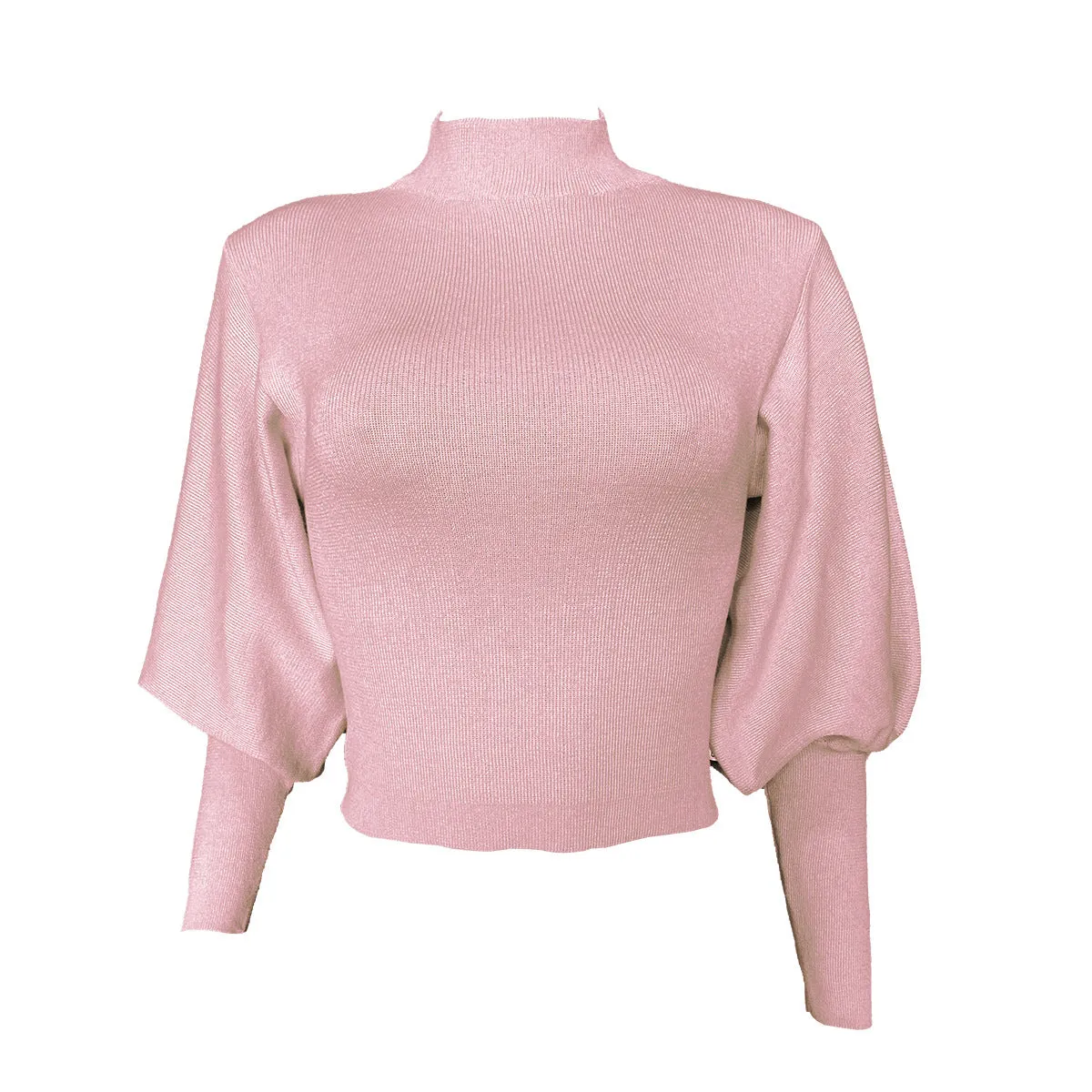 High Collar Knit Lantern Sleeve Sweaters
