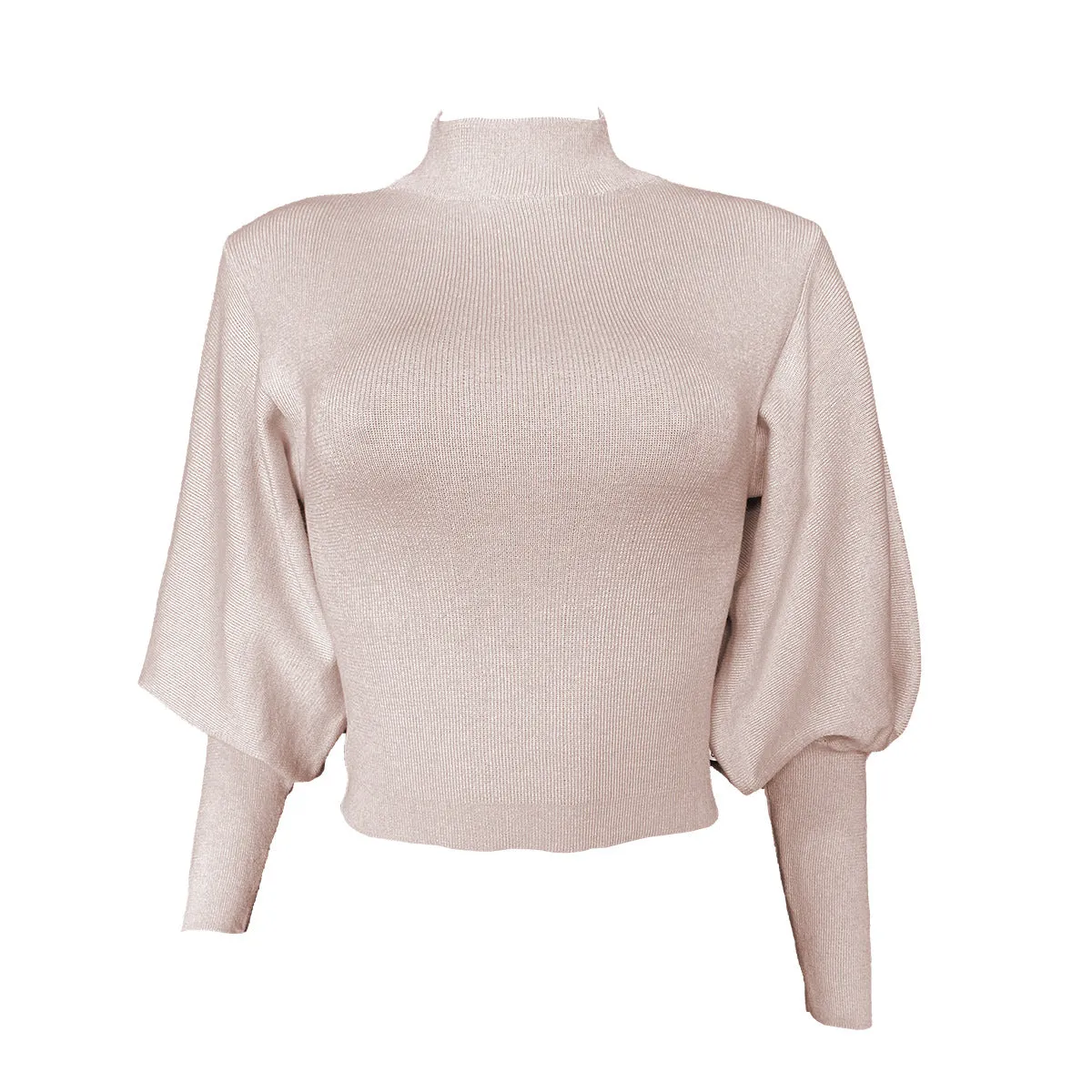 High Collar Knit Lantern Sleeve Sweaters