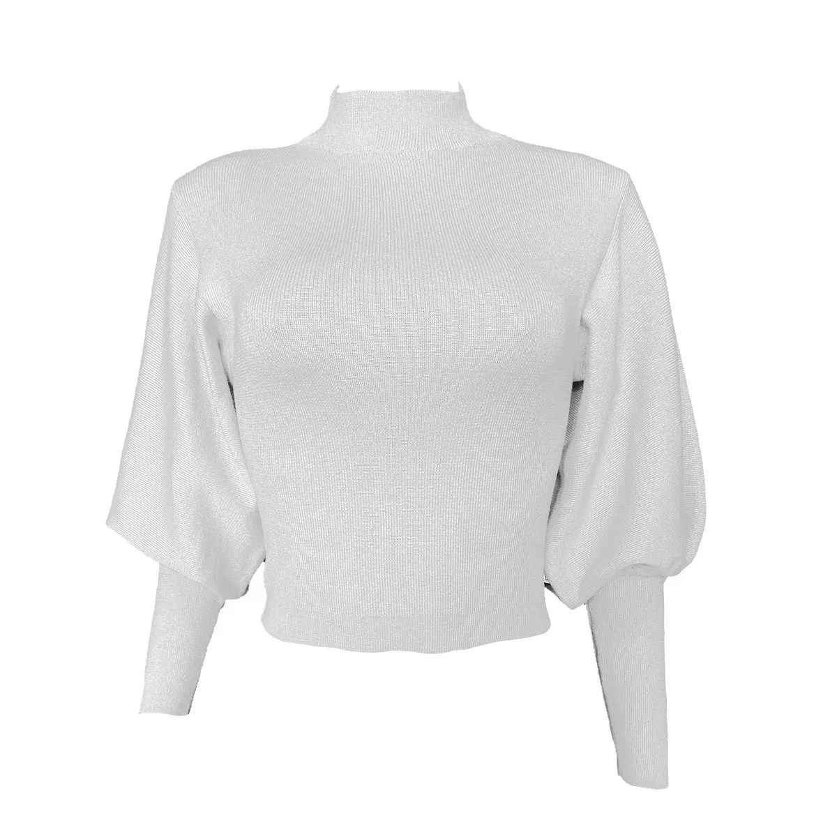 High Collar Knit Lantern Sleeve Sweaters