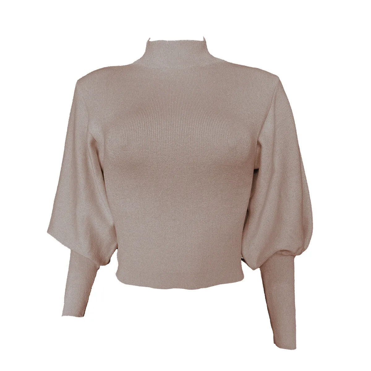 High Collar Knit Lantern Sleeve Sweaters