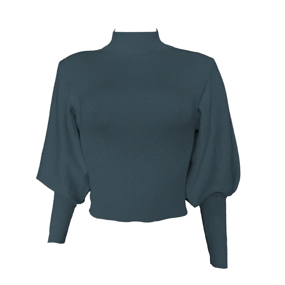 High Collar Knit Lantern Sleeve Sweaters
