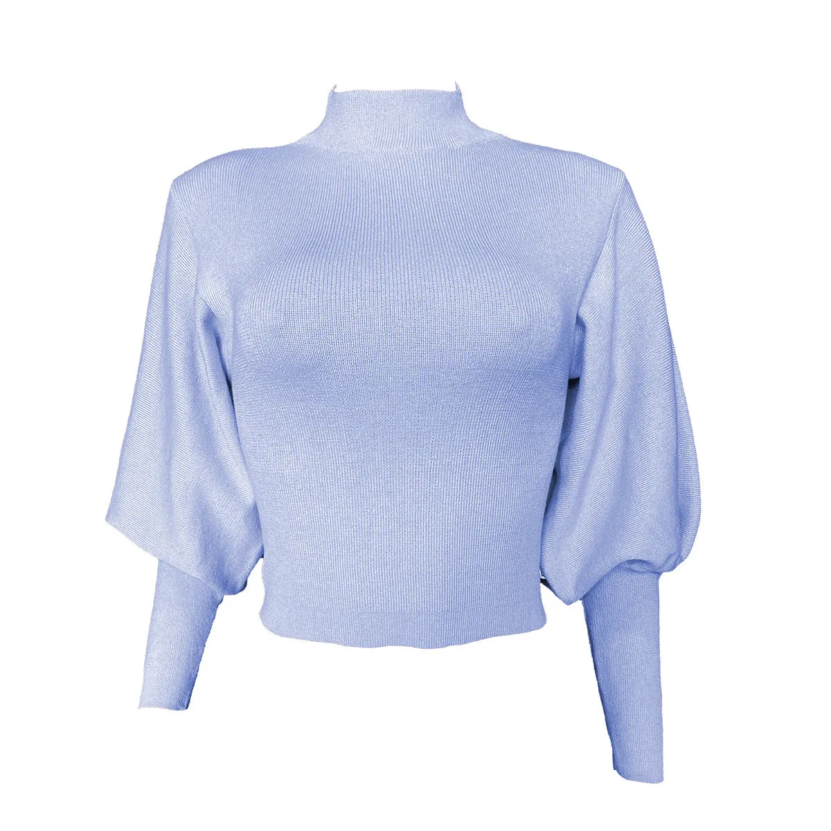 High Collar Knit Lantern Sleeve Sweaters