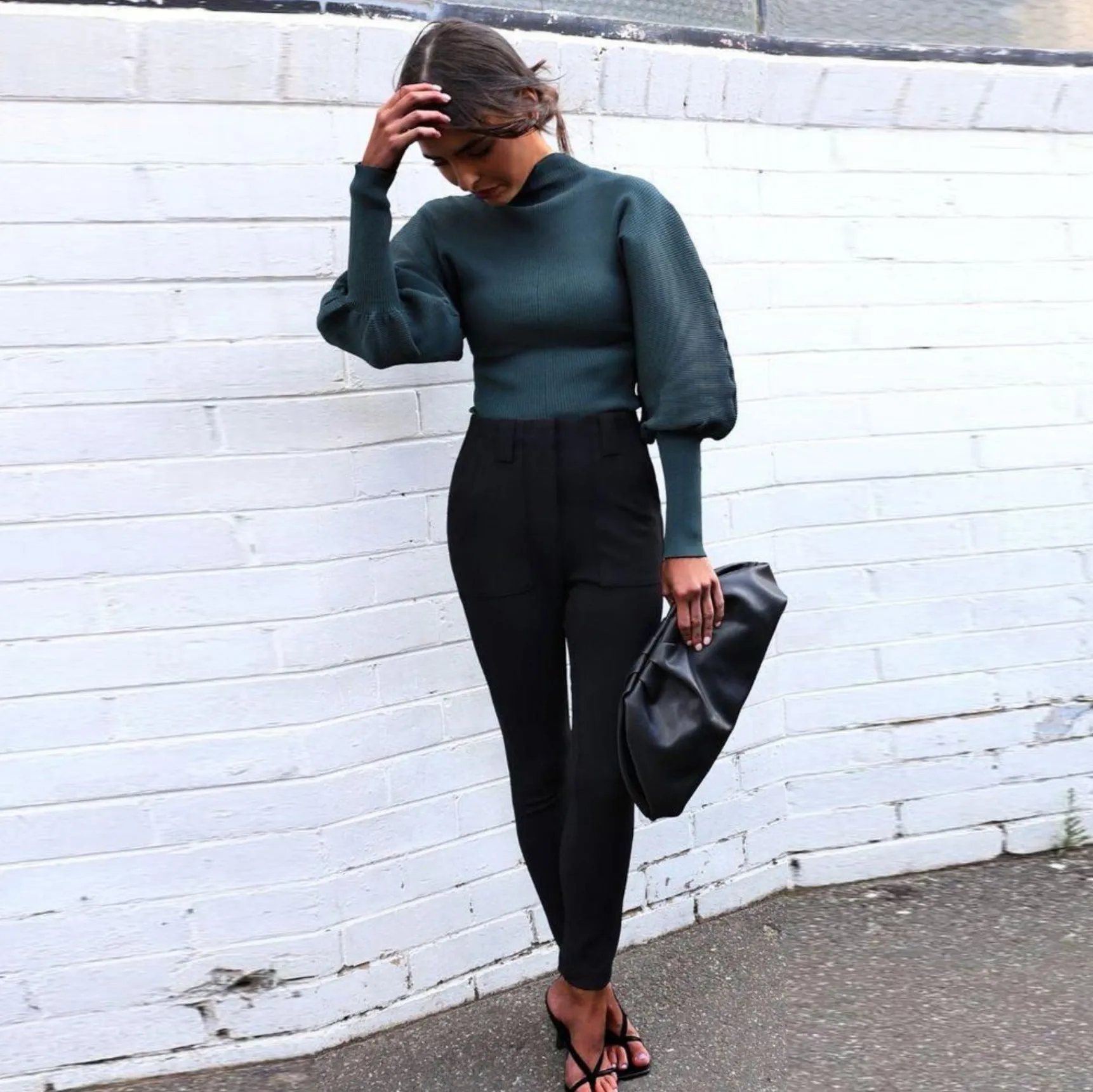 High Collar Knit Lantern Sleeve Sweaters