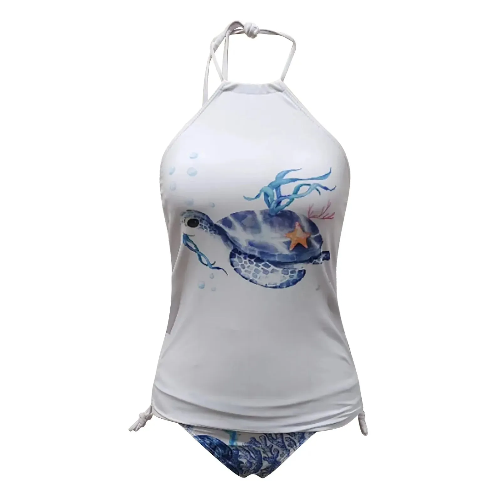 High Waisted Sexy Bikini Sets For Women Casual Halter Swimwear Fashion Sea Turtle Print Two Piece Bikini Lace Up Strap Beach Set