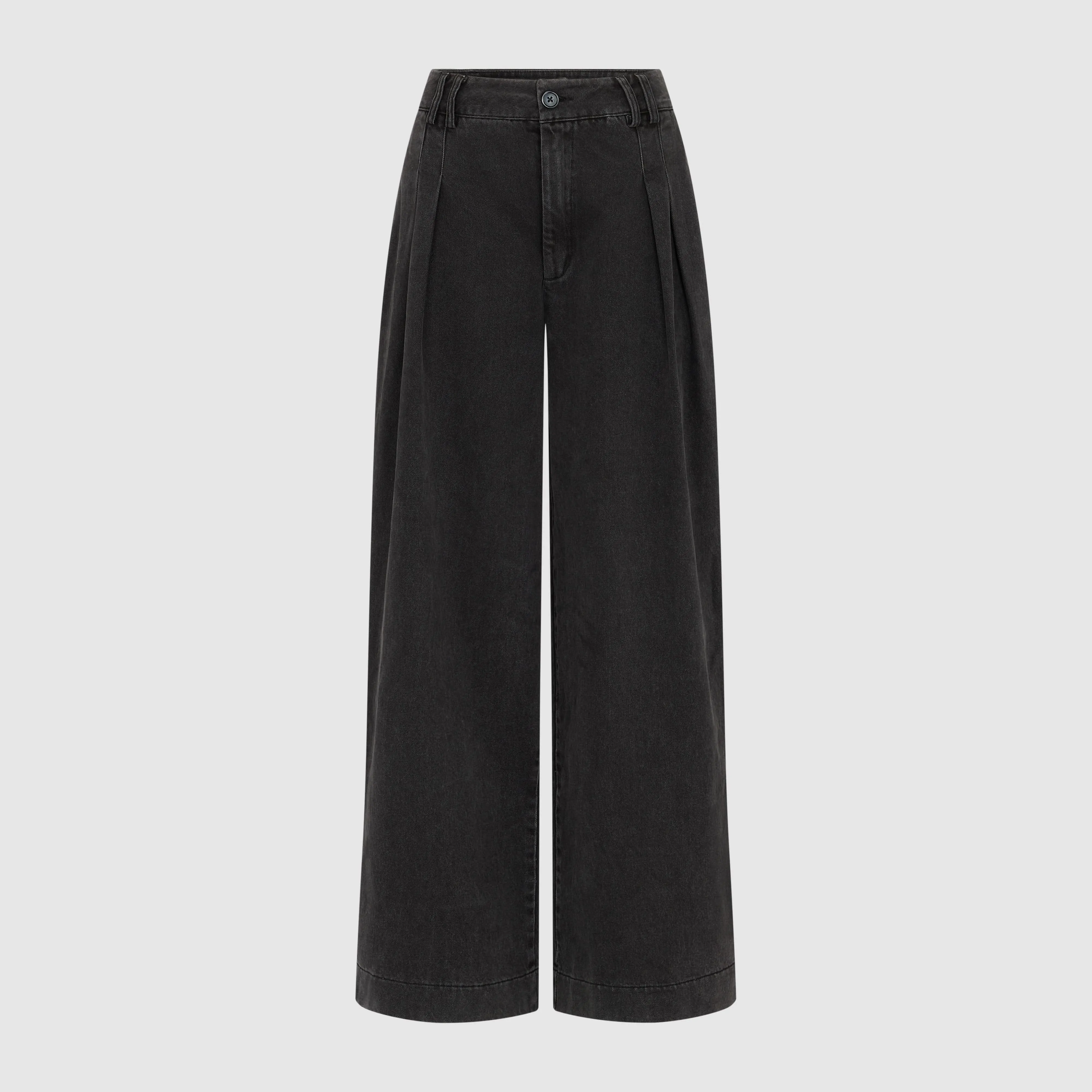 HIGH WAISTED WIDE LEG DENIM JEANS - WASHED BLACK