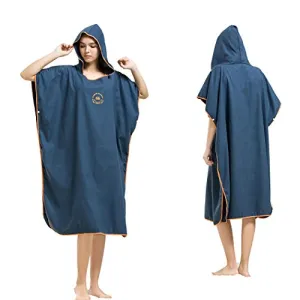 Hiturbo Microfiber Surf Beach Wetsuit Changing Towel Bath Robe Poncho with Hood -One Size Fit All