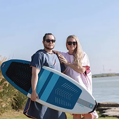 Hiturbo Microfiber Surf Beach Wetsuit Changing Towel Bath Robe Poncho with Hood -One Size Fit All
