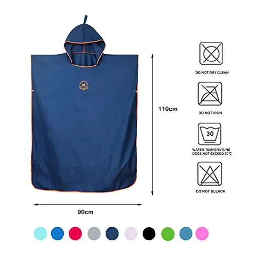 Hiturbo Microfiber Surf Beach Wetsuit Changing Towel Bath Robe Poncho with Hood -One Size Fit All