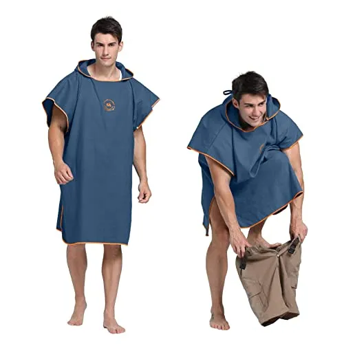 Hiturbo Microfiber Surf Beach Wetsuit Changing Towel Bath Robe Poncho with Hood -One Size Fit All