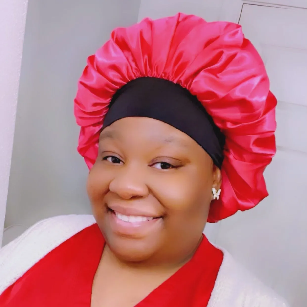 HOT PINK Wide Band Single Layer Jumbo Satin Bonnet