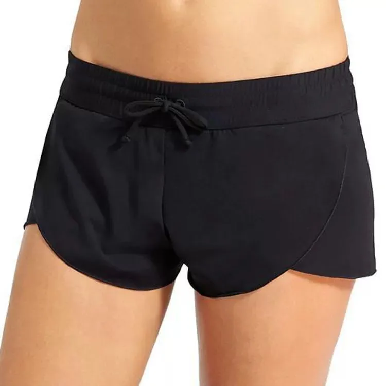 Hot Spring Frilly Red and Blue Swimming Trunks for Women with Split Thigh-Length Design