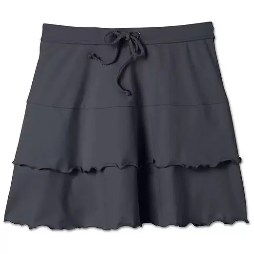 Hot Spring Frilly Red and Blue Swimming Trunks for Women with Split Thigh-Length Design