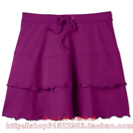Hot Spring Frilly Red and Blue Swimming Trunks for Women with Split Thigh-Length Design