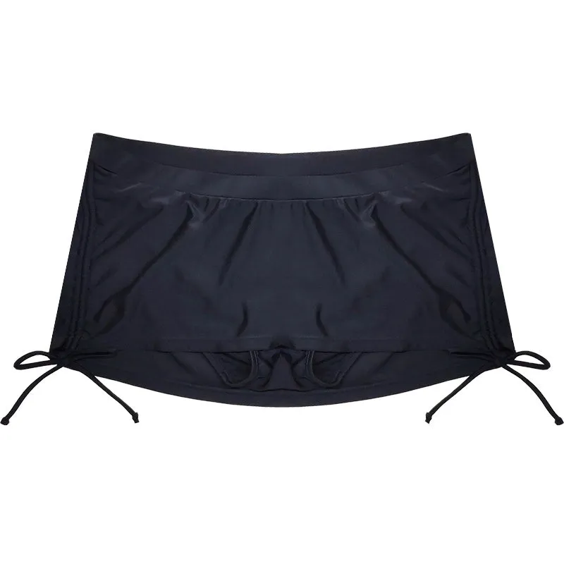 Hot Spring Frilly Red and Blue Swimming Trunks for Women with Split Thigh-Length Design