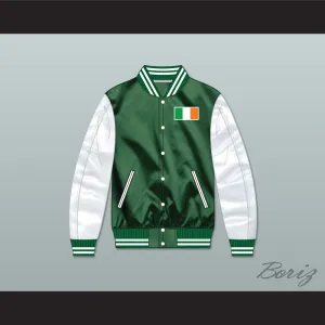 Ireland Green/ White Varsity Letterman Satin Bomber Jacket