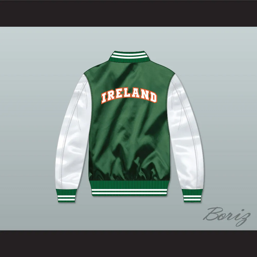 Ireland Green/ White Varsity Letterman Satin Bomber Jacket