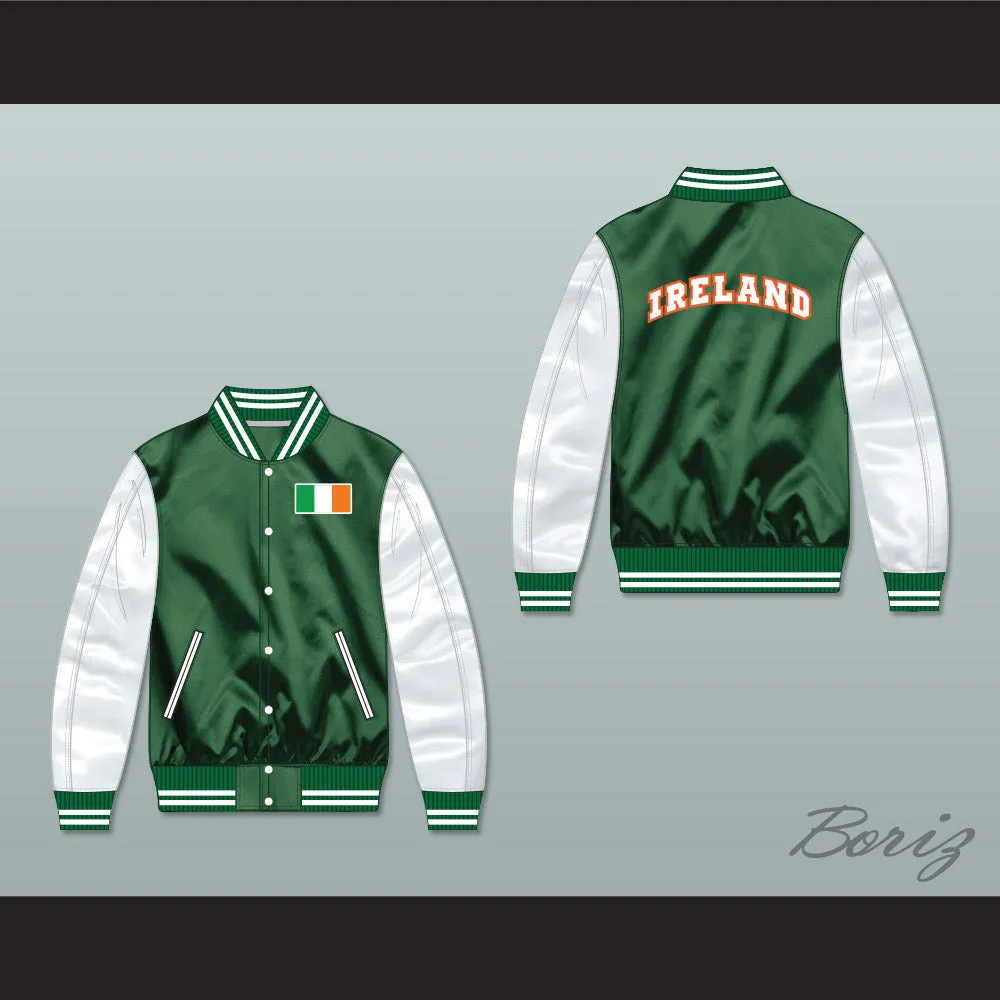 Ireland Green/ White Varsity Letterman Satin Bomber Jacket