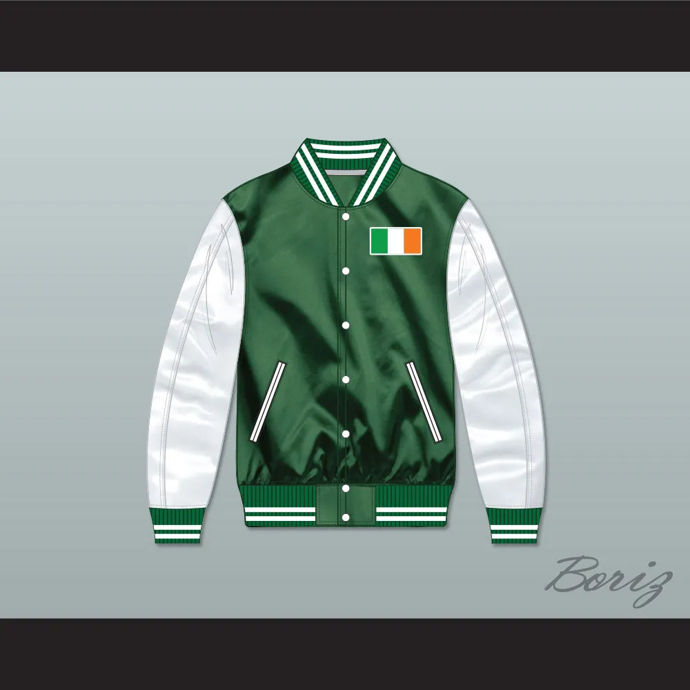Ireland Green/ White Varsity Letterman Satin Bomber Jacket