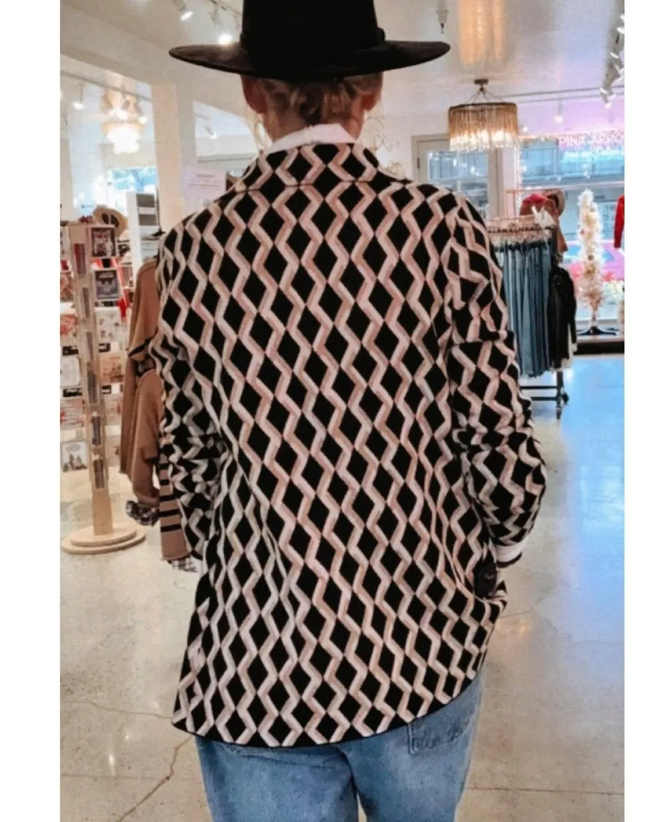Jacquard Geometric Blazer Black Combo